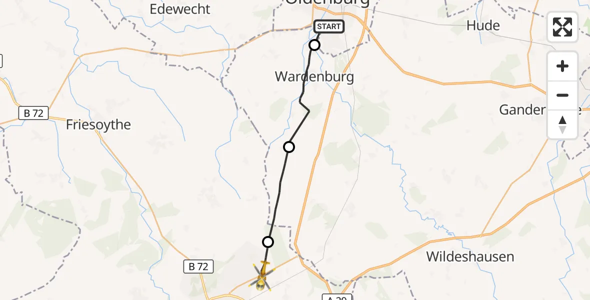 Flugroute Ambulanzhubschrauber Oldenburg (Oldb) - Emstek, 25 September 2026, 13:22
