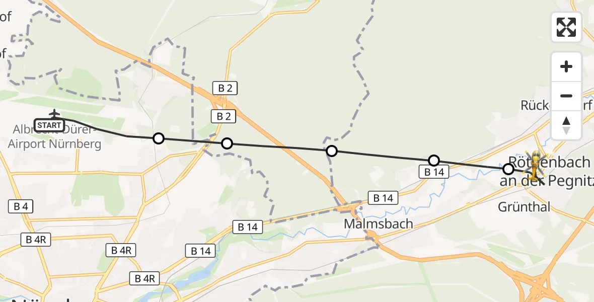 Flugroute Ambulanzhubschrauber Flughafen Nuremberg - Röthenbach a.d.Pegnitz, 25 September 2026, 13:24