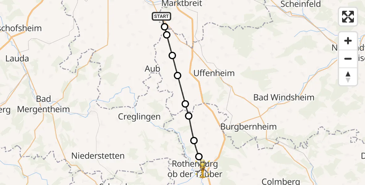 Flugroute Rettungshubschrauber Marktbreit - Rothenburg ob der Tauber, 25 September 2026, 13:26