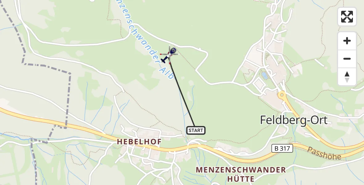 Flugroute Polizeihubschrauber Feldberg (Schwarzwald) - Feldberg (Schwarzwald), 25 September 2026, 13:27