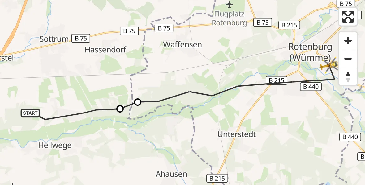Flugroute Rettungshubschrauber Sottrum - Rotenburg (Wümme), 25 September 2026, 13:34