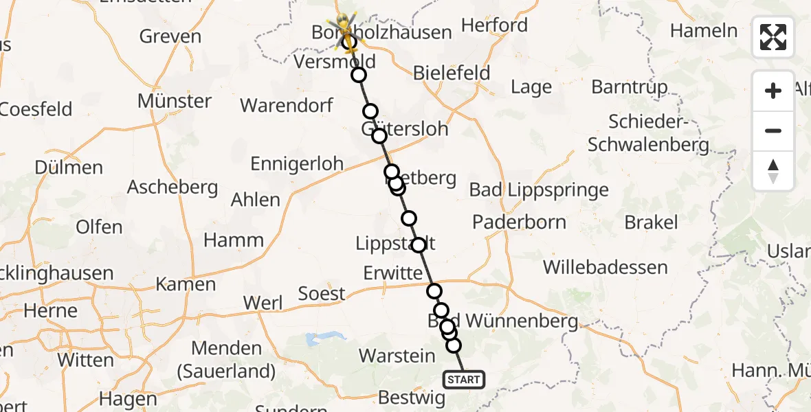 Flugroute Ambulanzhubschrauber Brilon - Dissen am Teutoburger Wald, 25 September 2026, 13:36