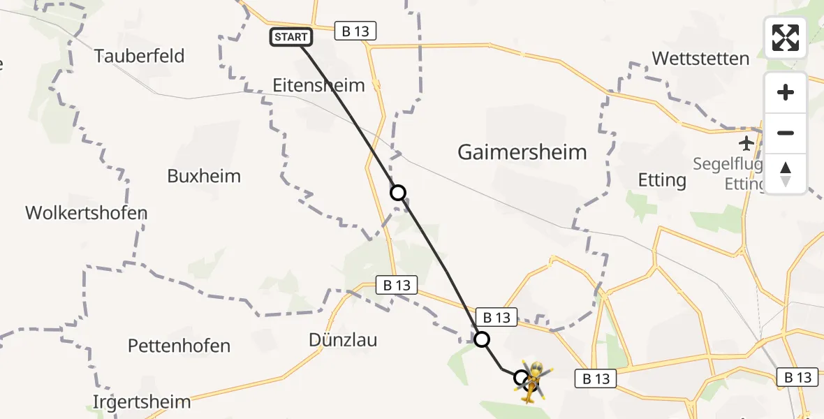 Flugroute Rettungshubschrauber Eitensheim - Ingolstadt Hospital, 25 September 2026, 13:53