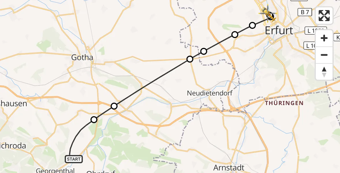 Flugroute Rettungshubschrauber Georgenthal - Helios Clinic Erfurt, 25 September 2026, 13:53