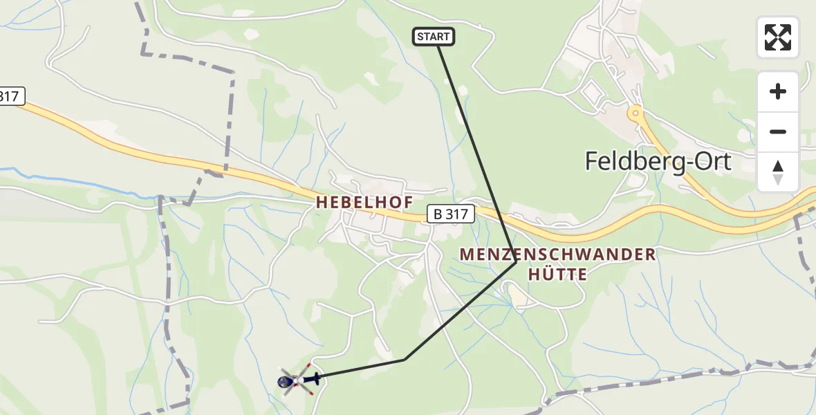 Flugroute Polizeihubschrauber Feldberg (Schwarzwald) - Feldberg (Schwarzwald), 25 September 2026, 13:56