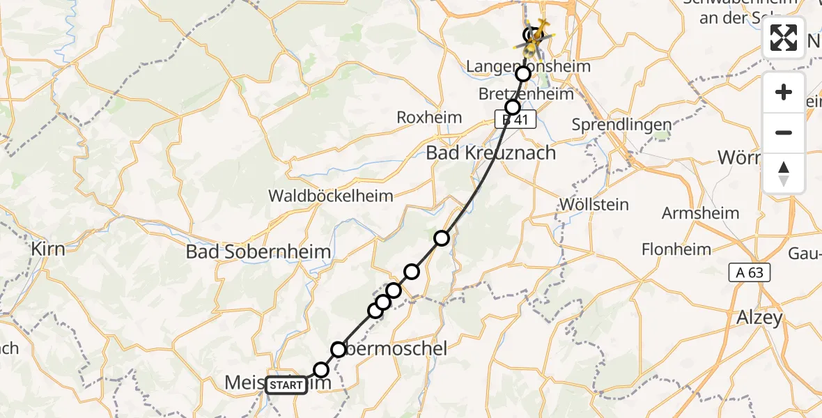 Flugroute Rettungshubschrauber Meisenheim - Flugplatz Langenlonsheim, 25 September 2026, 13:57