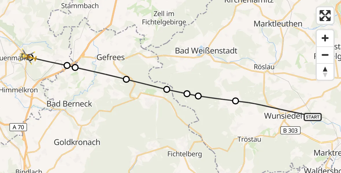 Flugroute Ambulanzhubschrauber Wunsiedel - Wirsberg, 25 September 2026, 14:02
