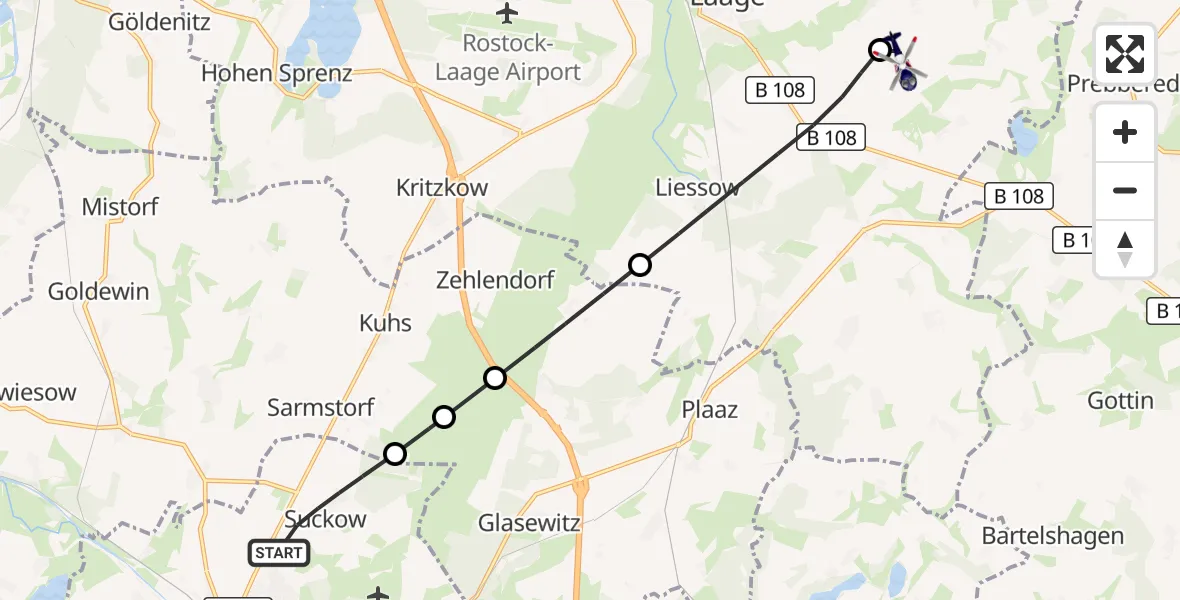 Flugroute Polizeihubschrauber Güstrow - Wardow, 25 September 2026, 14:11