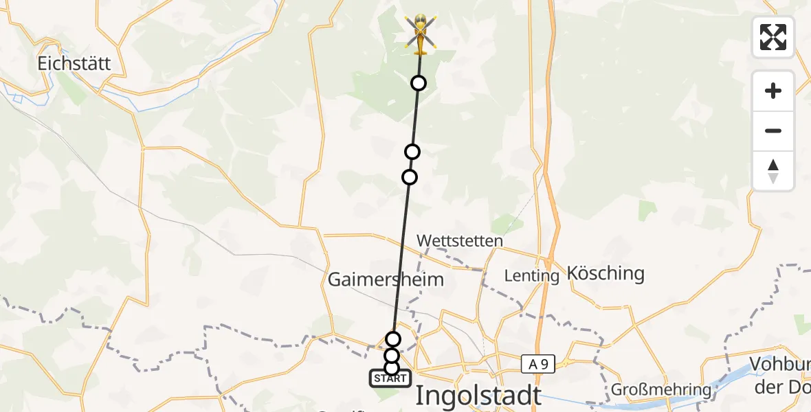 Flugroute Rettungshubschrauber Ingolstadt Hospital - Kipfenberg, 25 September 2026, 14:12