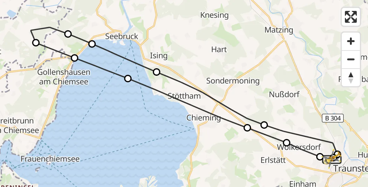 Flugroute Rettungshubschrauber Traunstein Hospital - Traunstein Hospital, 25 September 2026, 14:15