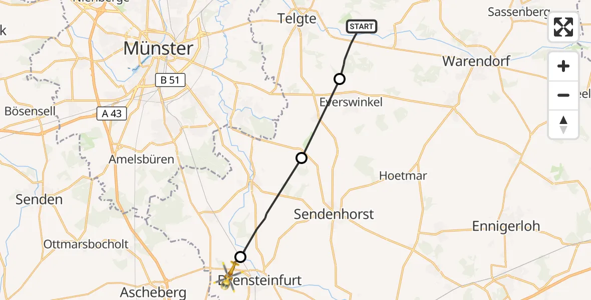 Flugroute Ambulanzhubschrauber Telgte - Drensteinfurt, 25 September 2026, 14:19