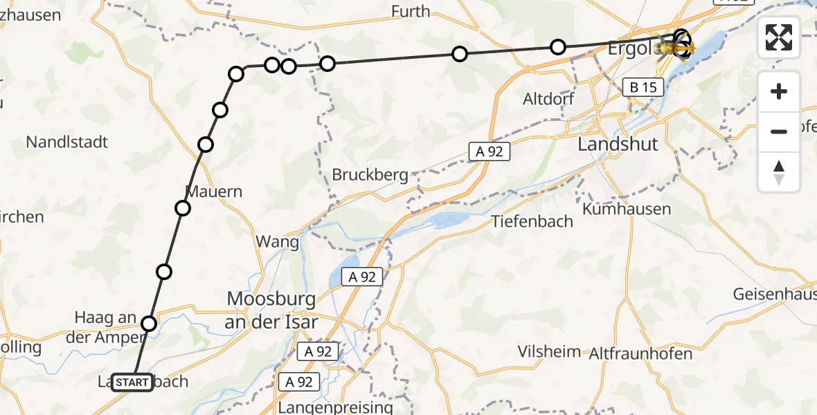 Flugroute Rettungshubschrauber Langenbach - Ergolding, 25 September 2026, 14:21