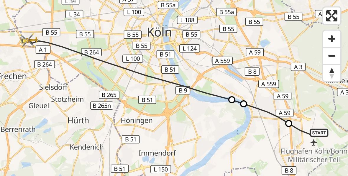 Flugroute Rettungshubschrauber Köln Bonn Flughafen - Köln, 25 September 2026, 14:23