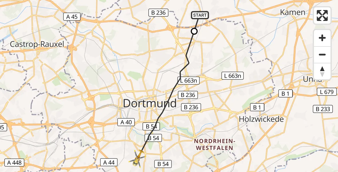 Flugroute Ambulanzhubschrauber Lünen - Dortmund, 25 September 2026, 14:32