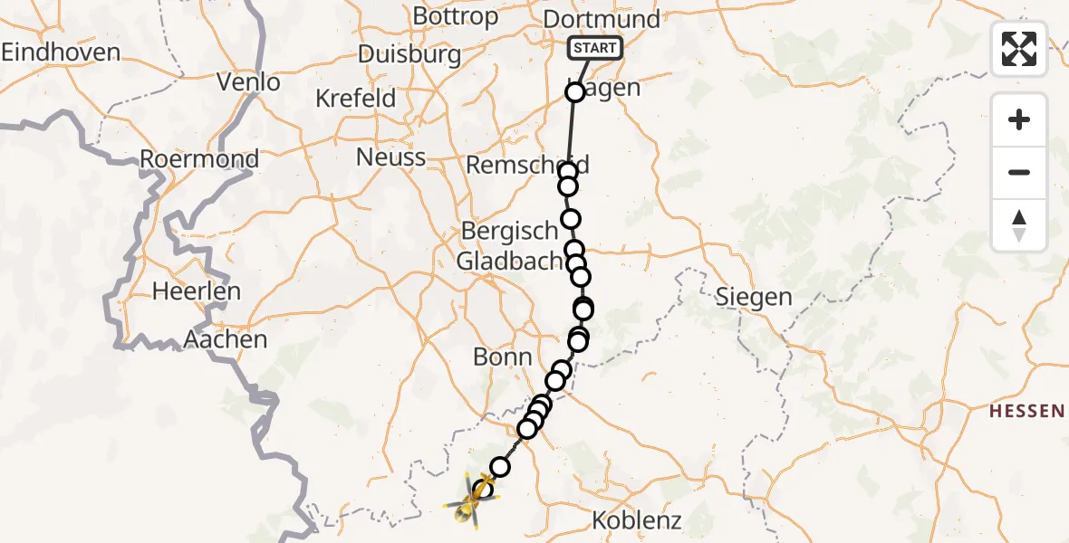 Flugroute Ambulanzhubschrauber Dortmund - Kaltenborn, 25 September 2026, 14:36