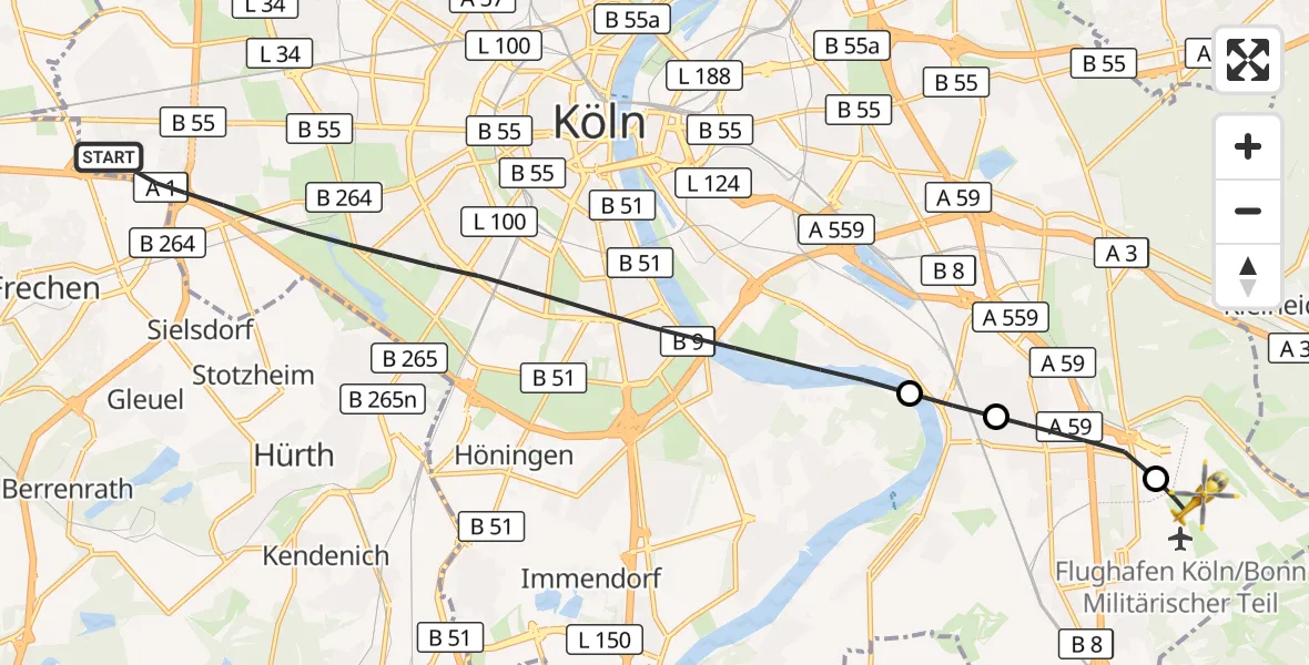 Flugroute Rettungshubschrauber Köln - Köln Bonn Flughafen, 25 September 2026, 14:40