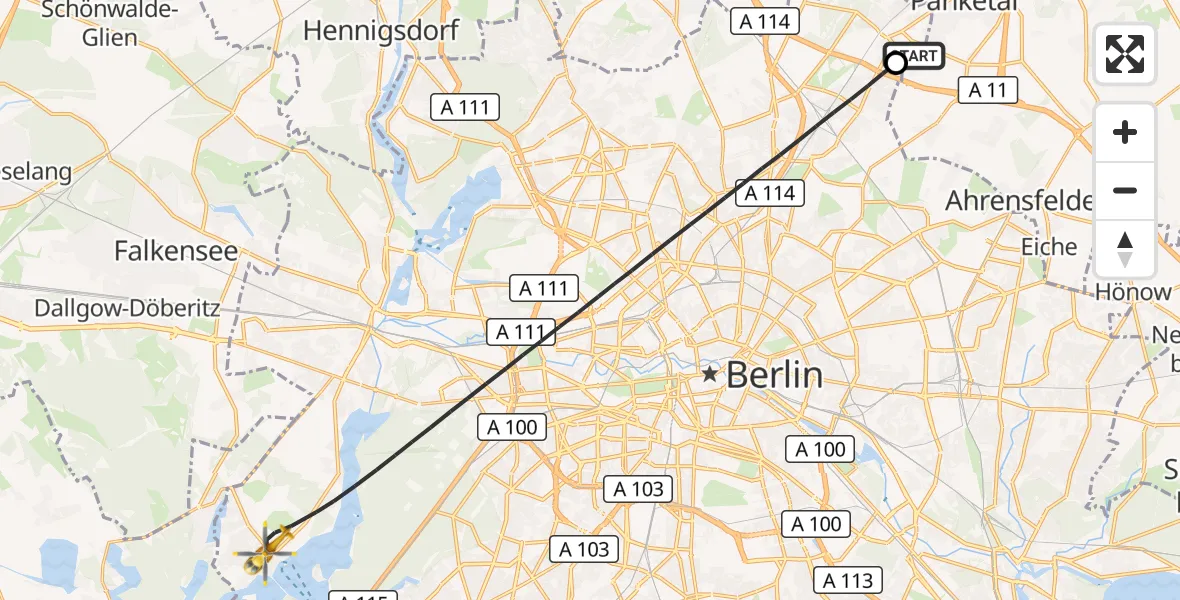Flugroute Rettungshubschrauber Helios Clinic Berlin-Buch - Berlin, 25 September 2026, 14:42