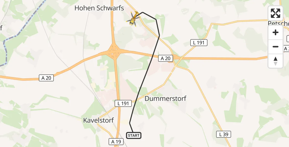 Flugroute Ambulanzhubschrauber Dummerstorf - Dummerstorf, 25 September 2026, 14:45