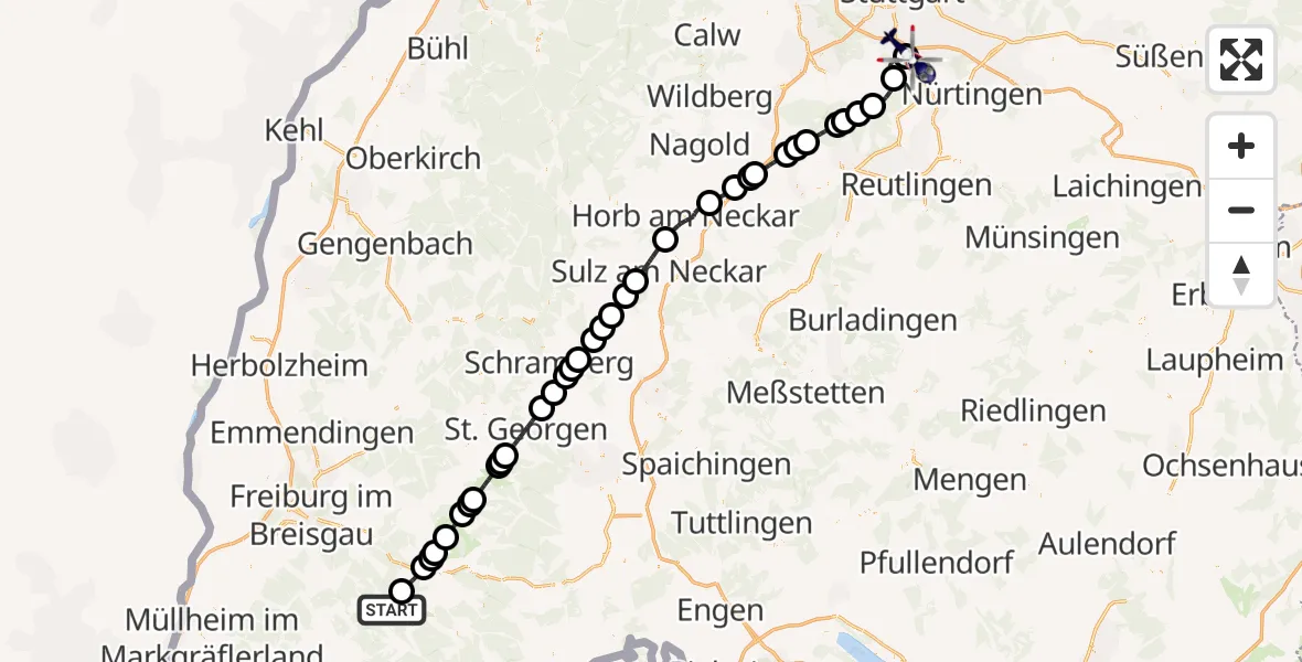 Flugroute Polizeihubschrauber Feldberg (Schwarzwald) - Flughafen Stuttgart, 25 September 2026, 14:53