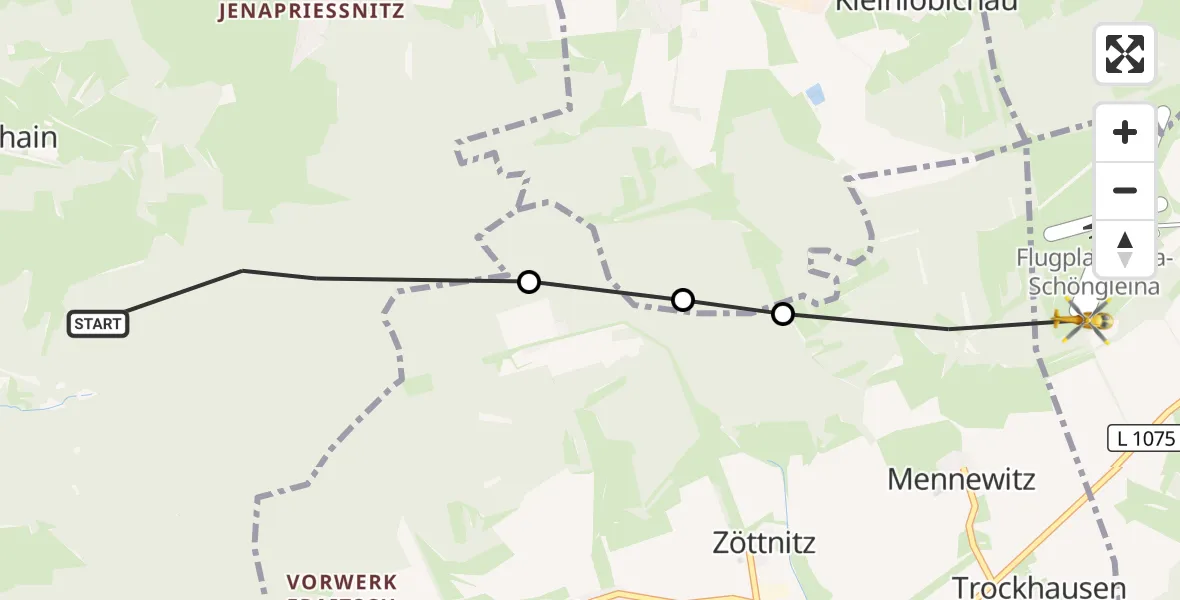 Flugroute Rettungshubschrauber Jena - Schöngleina, 25 September 2026, 15:00