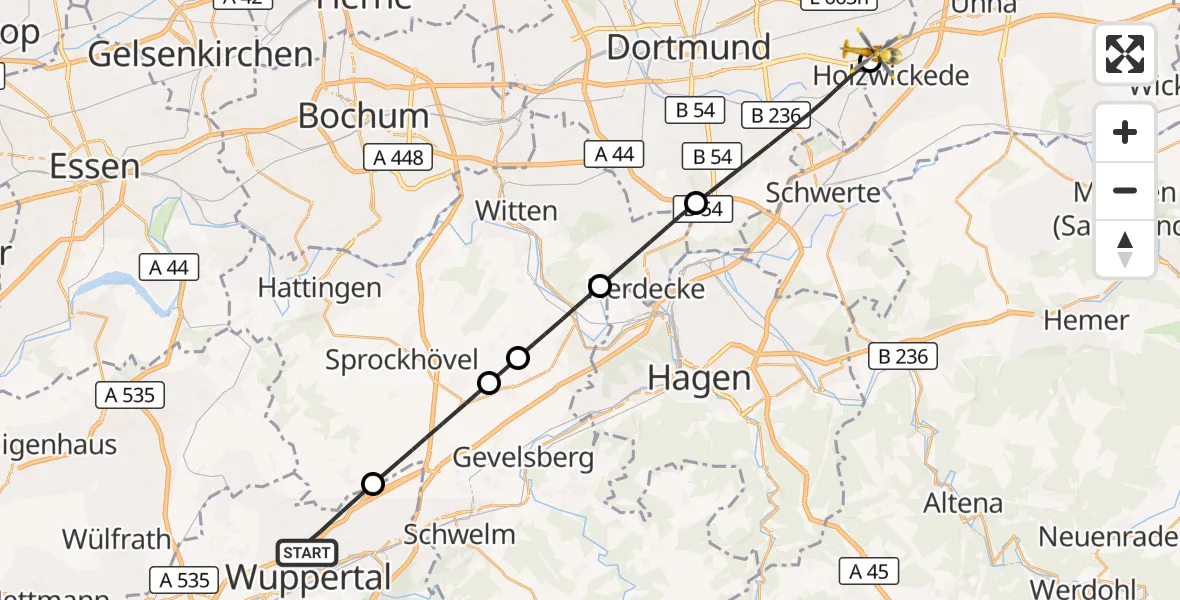 Flugroute Rettungshubschrauber Wuppertal - Dortmund Flughafen, 25 September 2026, 15:02
