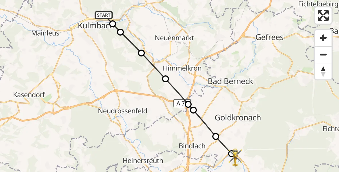 Flugroute Ambulanzhubschrauber Kulmbach Hospital - Weidenberg, 25 September 2026, 15:06