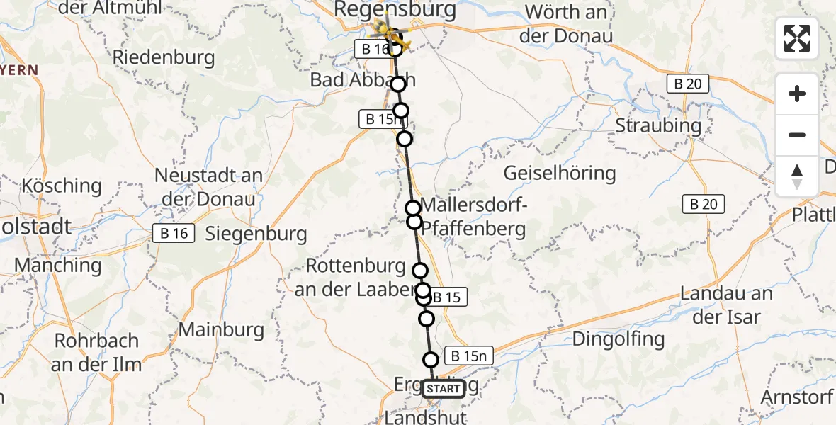 Flugroute Rettungshubschrauber Ergolding - DRF Air Rescue Station Regensburg / Regensburg University Hospital, 25 September 2026, 15:08
