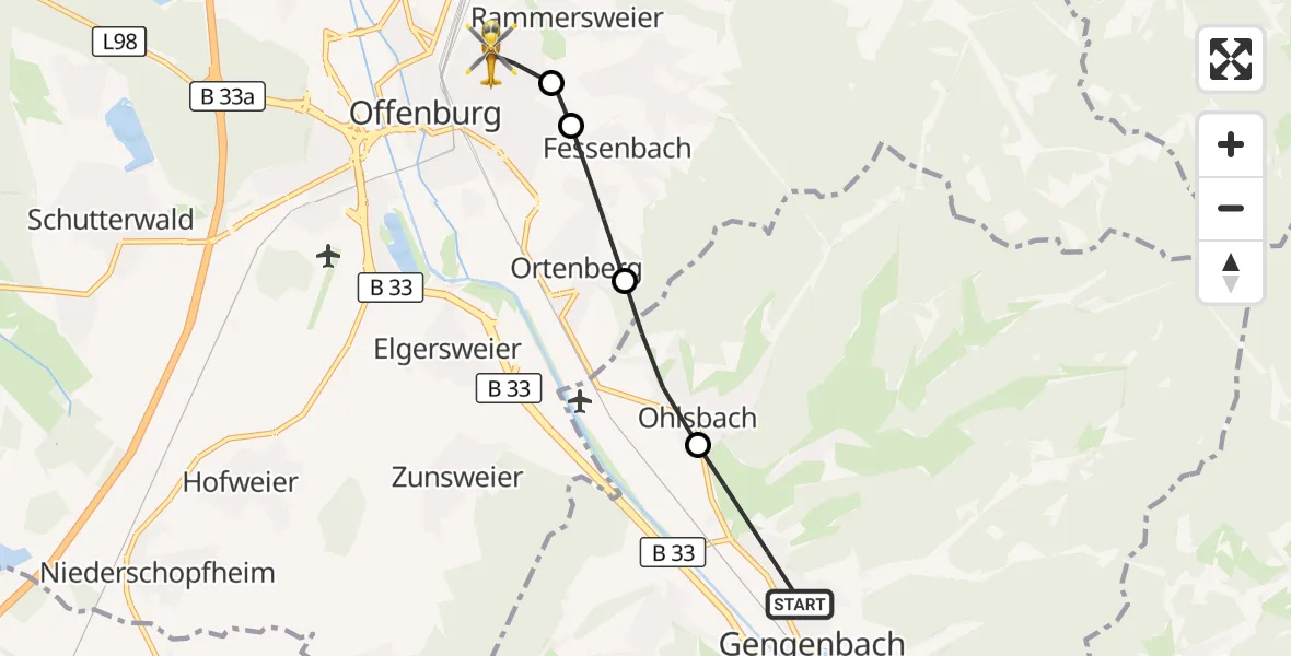 Flugroute Rettungshubschrauber Gengenbach - Offenburg, 25 September 2026, 15:09