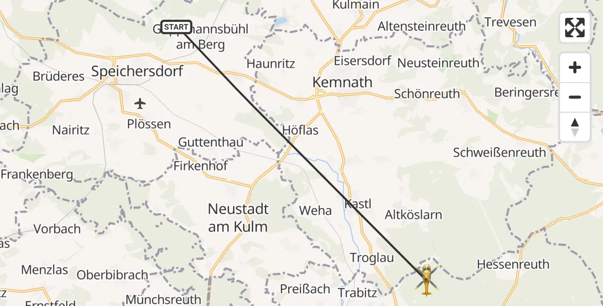 Flugroute Ambulanzhubschrauber Speichersdorf - Trabitz, 25 September 2026, 15:15