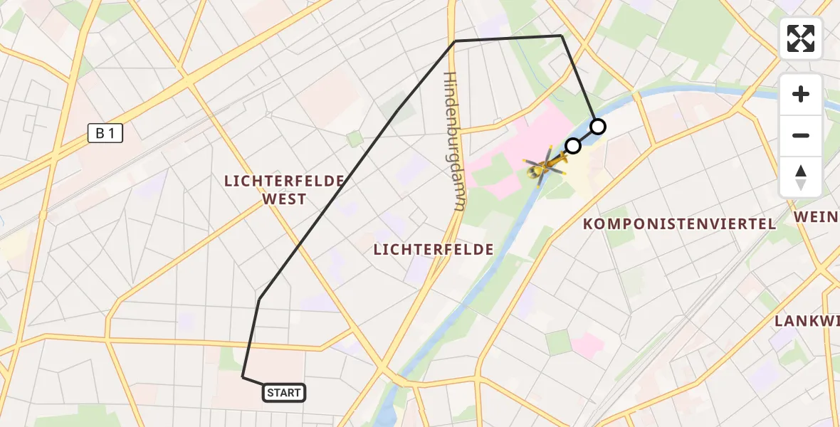 Flugroute Rettungshubschrauber Berlin - Charité Clinic Benjamin Franklin Campus, 25 September 2026, 15:18
