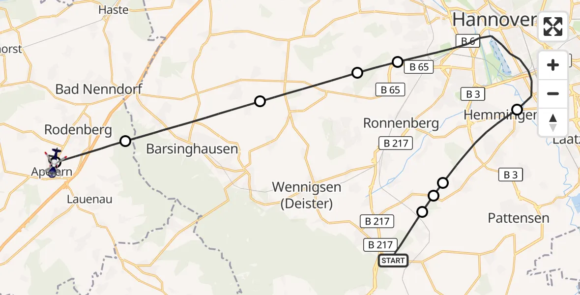 Flugroute Polizeihubschrauber Springe - Apelern, 25 September 2026, 15:34