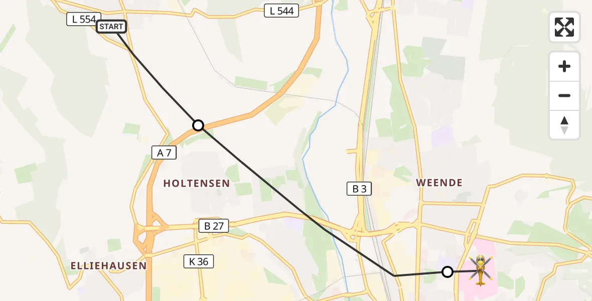 Flugroute Rettungshubschrauber Bovenden - Göttingen University Clinic Hubschrauberlandeplatz, 25 September 2026, 15:38
