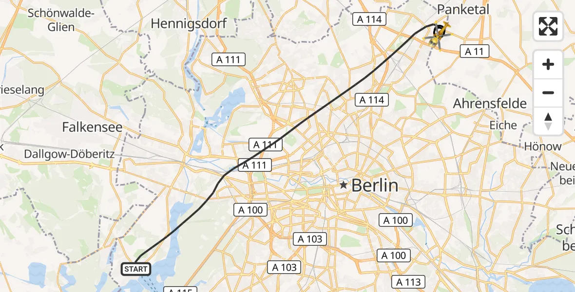 Flugroute Rettungshubschrauber Berlin - Helios Clinic Berlin-Buch, 25 September 2026, 15:41