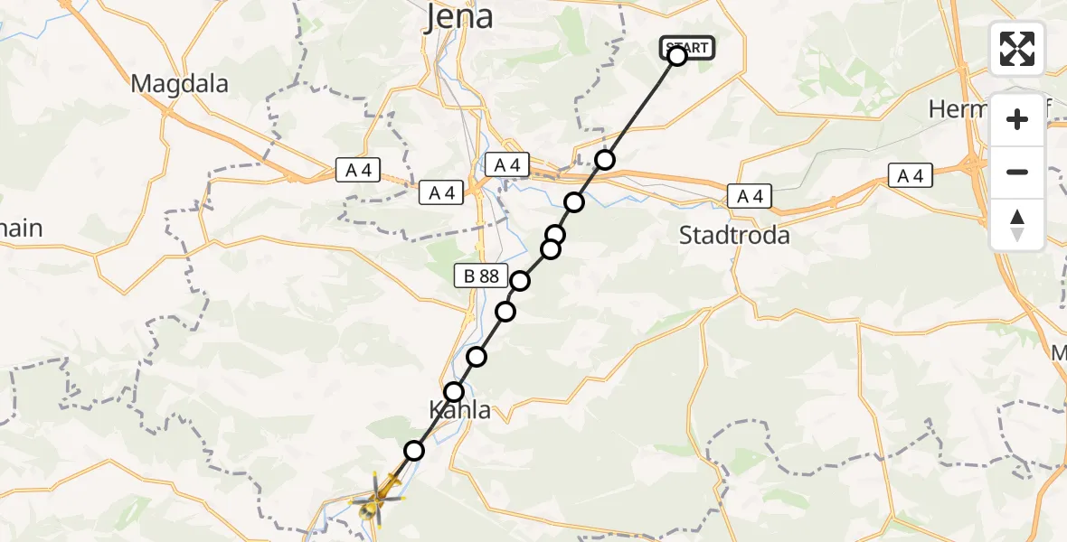 Flugroute Rettungshubschrauber Großlöbichau - Orlamünde, 25 September 2026, 15:44