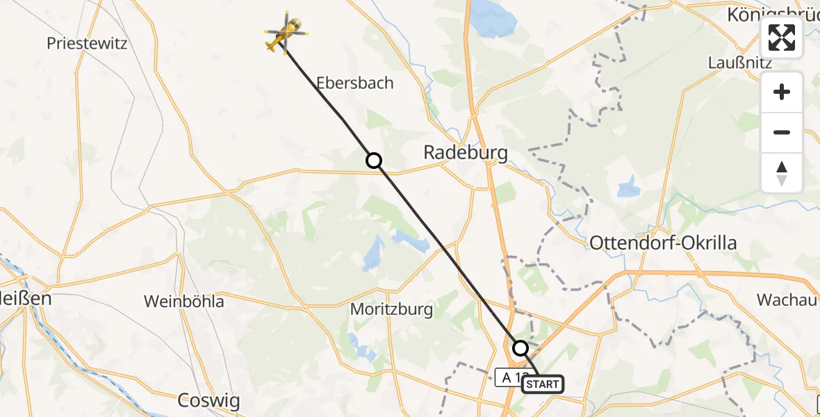 Flugroute Rettungshubschrauber Dresden Flughafen - Ebersbach, 25 September 2026, 15:45