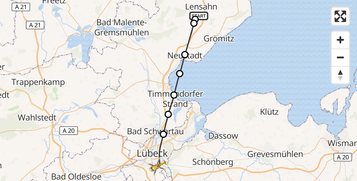 Flugroute Rettungshubschrauber Beschendorf - Lübeck, 25 September 2026, 15:51