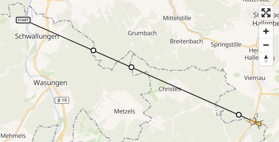 Flugroute Rettungshubschrauber Schwallungen - Schwarza, 25 September 2026, 15:51