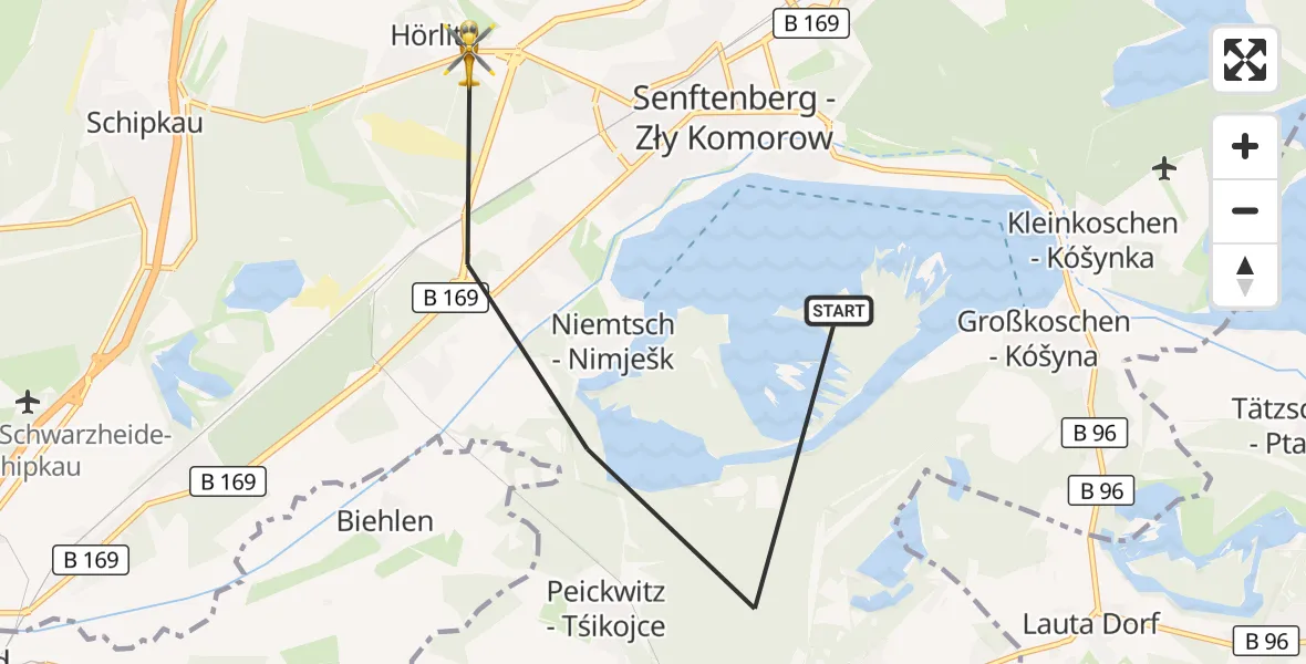 Flugroute Rettungshubschrauber Senftenberg - Schipkau, 25 September 2026, 15:59