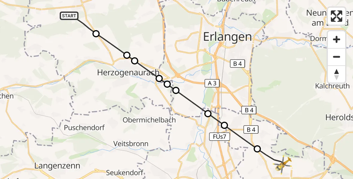 Flugroute Ambulanzhubschrauber Weisendorf - Flughafen Nuremberg, 25 September 2026, 16:06