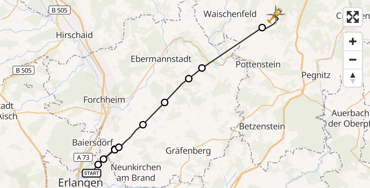 Flugroute Rettungshubschrauber Erlangen - Ahorntal, 25 September 2026, 16:11