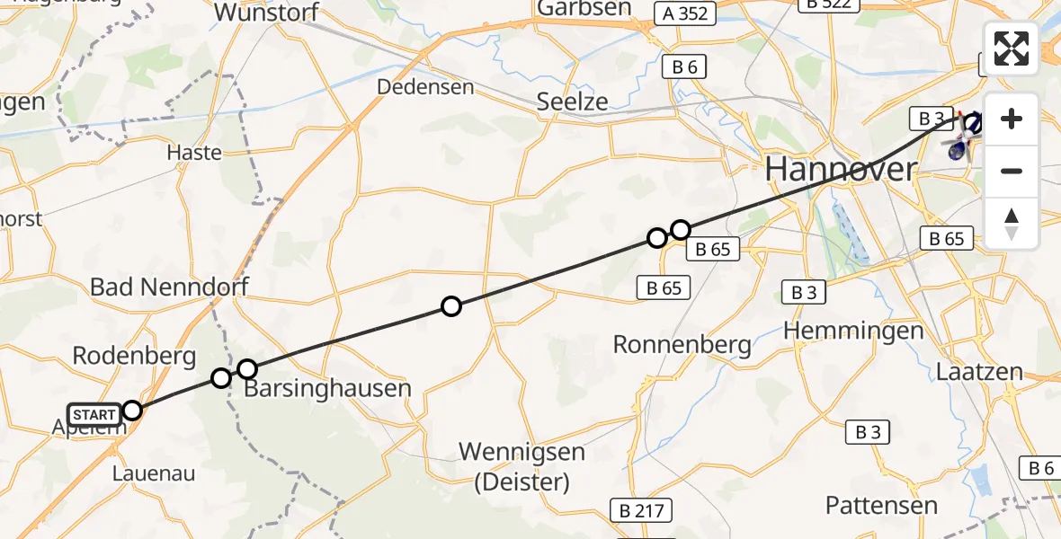 Flugroute Polizeihubschrauber Apelern - Hannover Luftrettung Hubschrauberlandeplatz (Christoph 4), 25 September 2026, 16:15