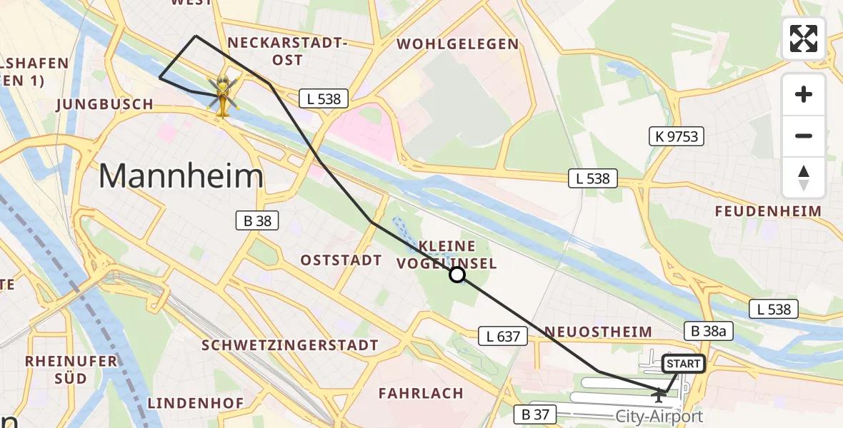 Flugroute Rettungshubschrauber Mannheim-City Flughafen - Mannheim, 25 September 2026, 16:28