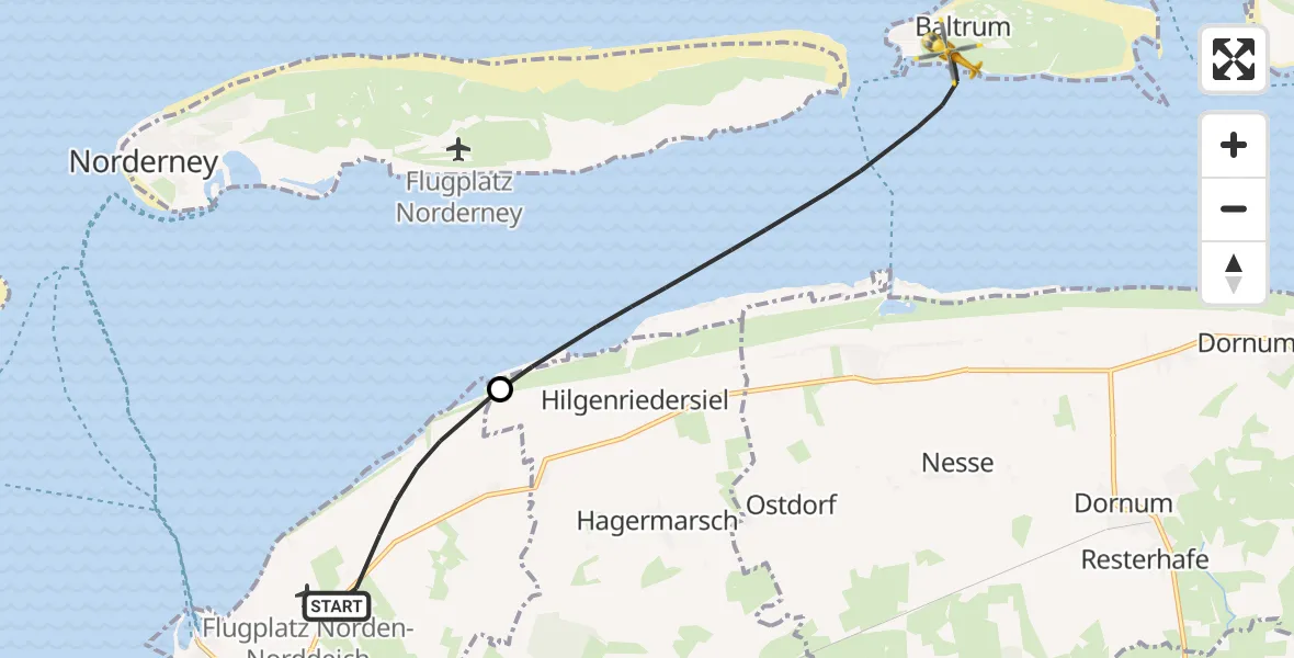 Flugroute Ambulanzhubschrauber Norden - Baltrum Flughafen, 25 September 2026, 16:33