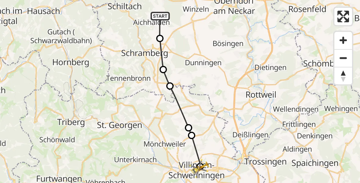 Flugroute Rettungshubschrauber Aichhalden - DRF Air Rescue Station Villingen-Schwenningen Hubschrauberlandeplatz (Christoph 11), 25 September 2026, 16:38