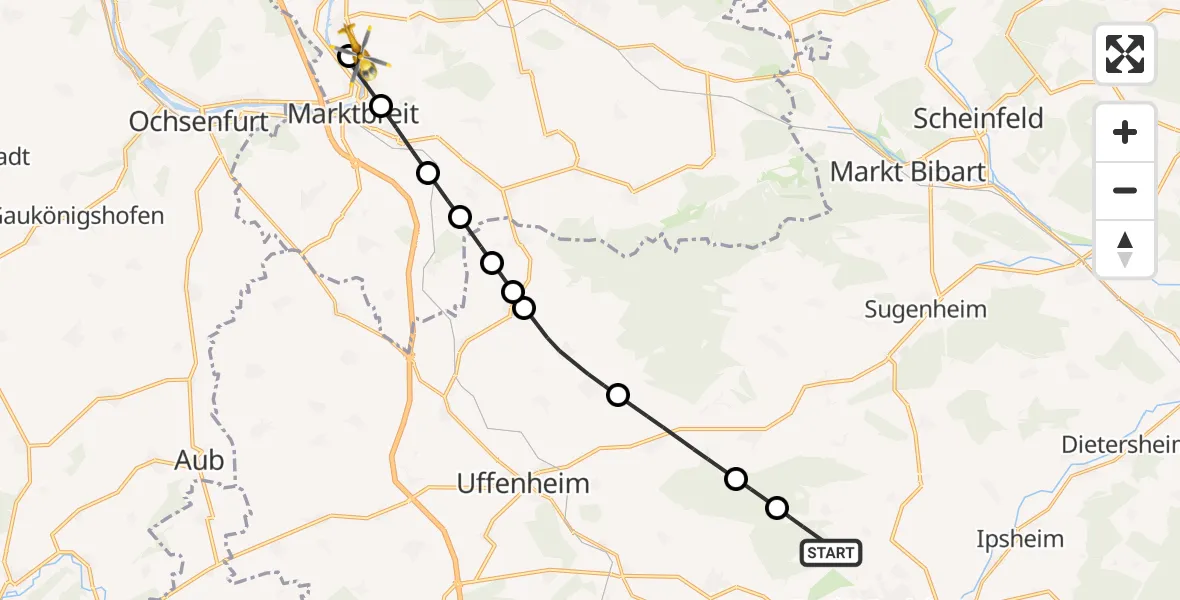 Flugroute Rettungshubschrauber Bad Windsheim - Marktbreit, 25 September 2026, 16:39