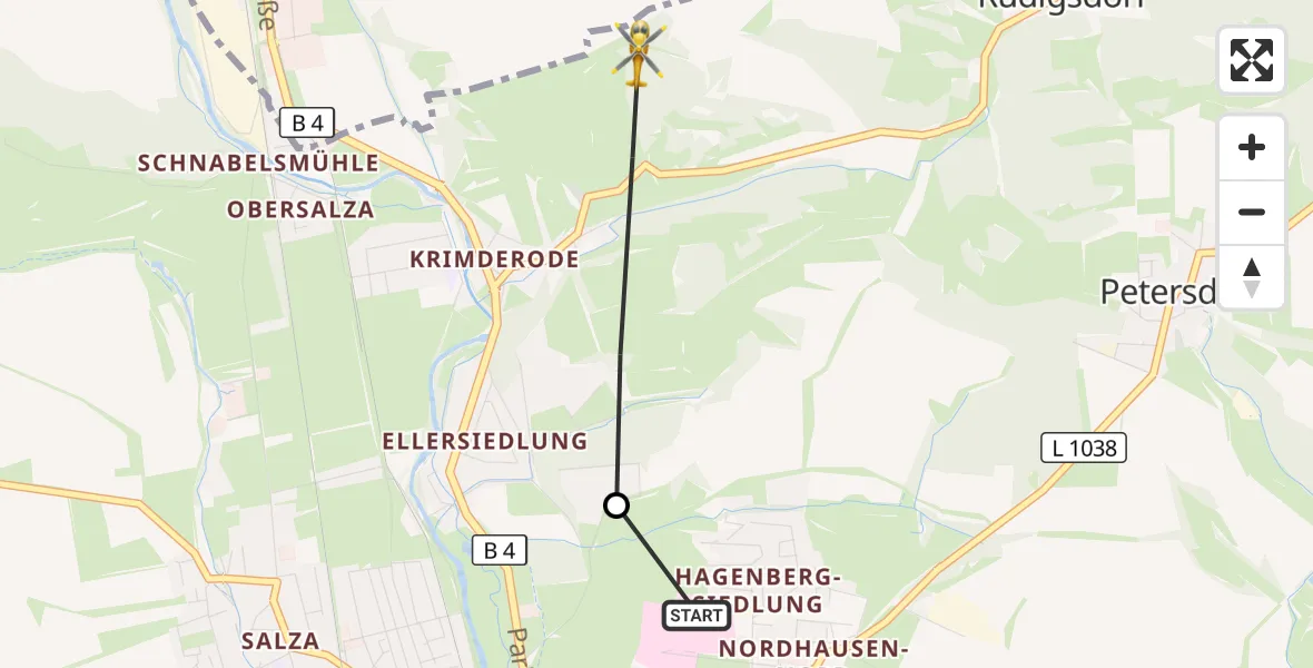 Flugroute Rettungshubschrauber Südharz Hospital Nordhausen - Nordhausen, 25 September 2026, 16:43