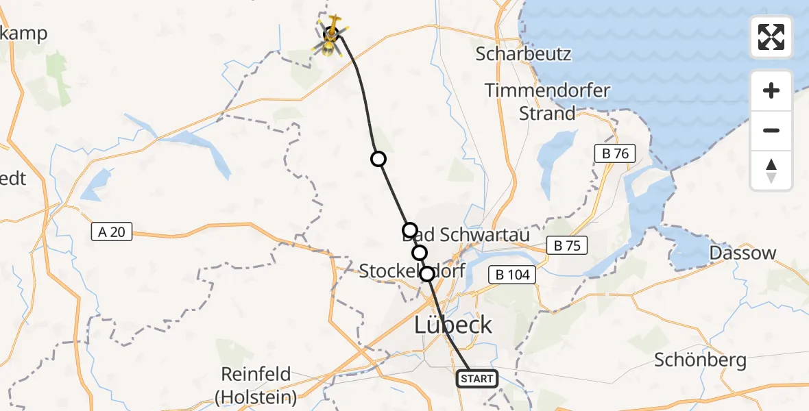 Flugroute Rettungshubschrauber Lübeck - Christoph 12 Luftrettungszentrum, 25 September 2026, 16:44