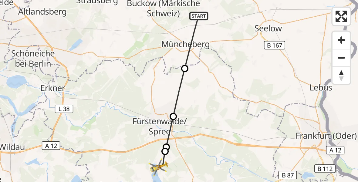 Flugroute Rettungshubschrauber Müncheberg - Bad Saarow Hospital Hubschrauberlandeplatz, 25 September 2026, 16:46