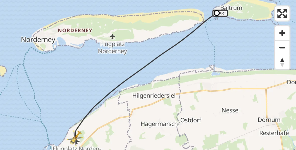 Flugroute Ambulanzhubschrauber Baltrum Flughafen - Norden-Norddeich Flughafen, 25 September 2026, 16:55