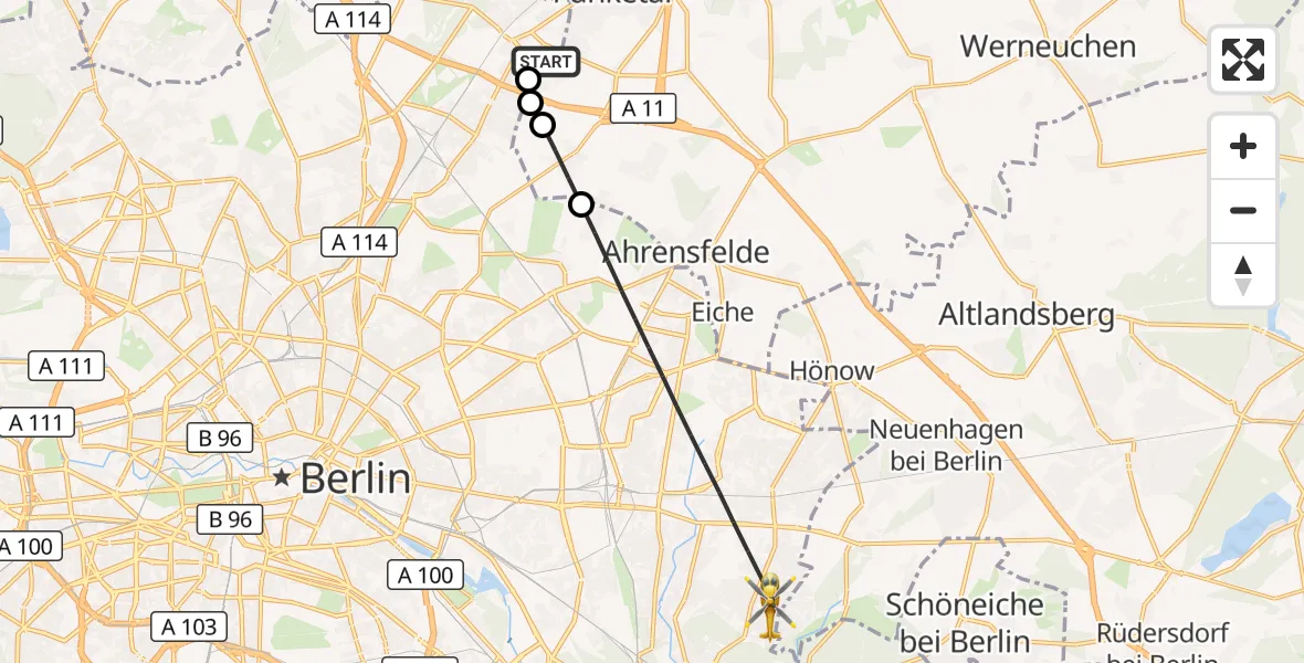Flugroute Rettungshubschrauber Helios Clinic Berlin-Buch - Berlin, 25 September 2026, 16:57